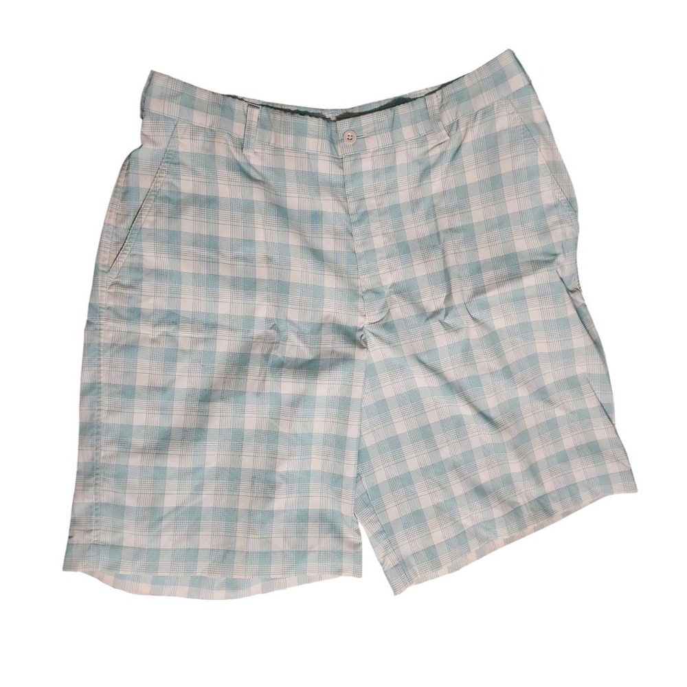 Nike Golf Shorts Mens 34 Teal Green White Plaid Nike Dri Fit